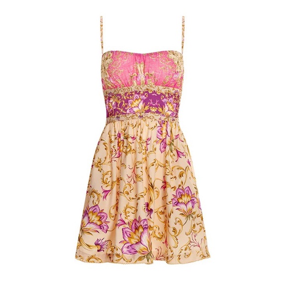 NWT Agua Bendita Logan Merzin Floral Mini Dress Size Large Yellow/Pink